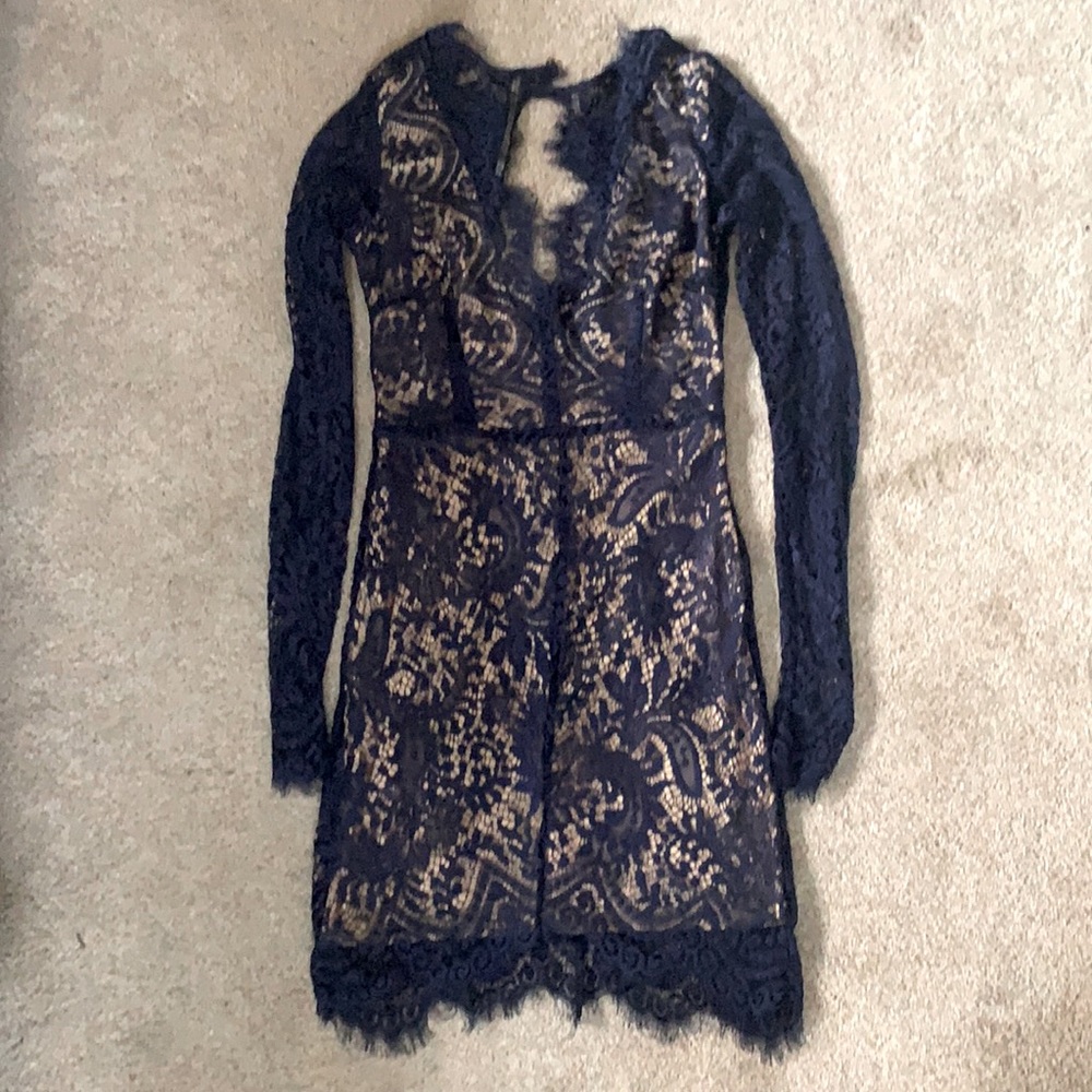 Luxxel Blue Lace Dress with Nude Detail